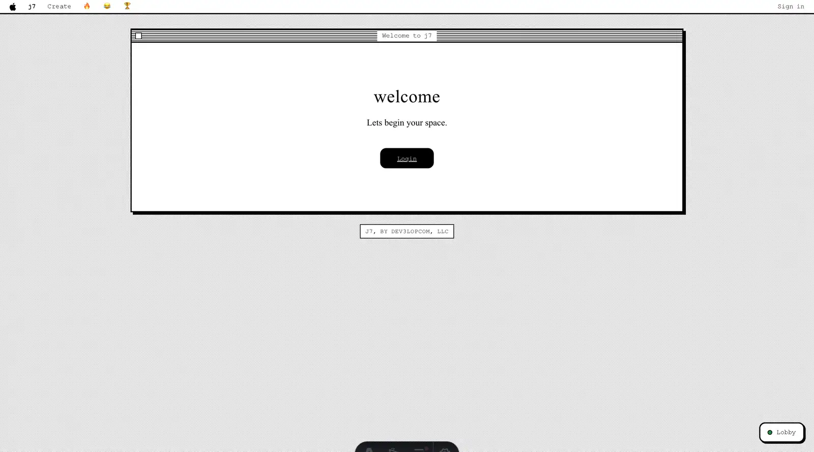 The j7 welcome screen with a single Login button